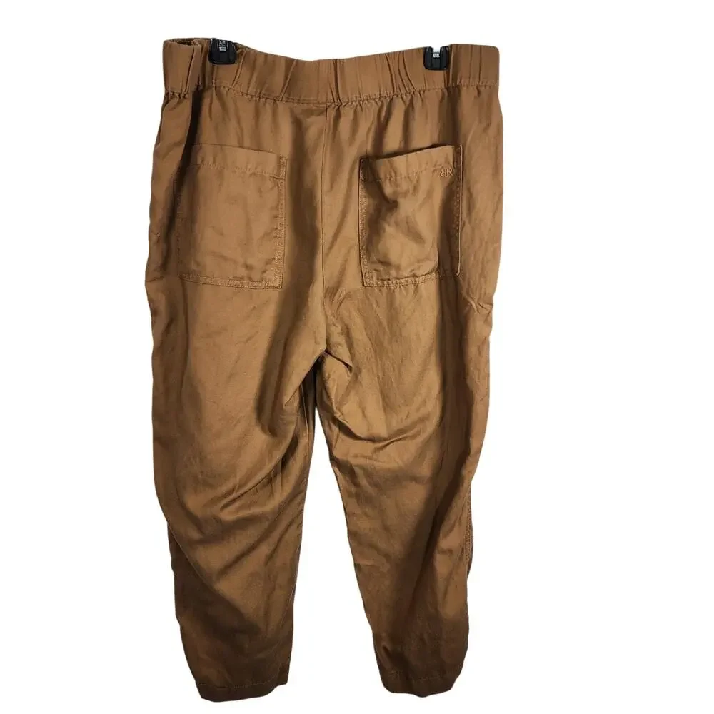 Banana Republic Women's Linen Blend Tapered Crop Pants Tan Pull On XL Pockets
